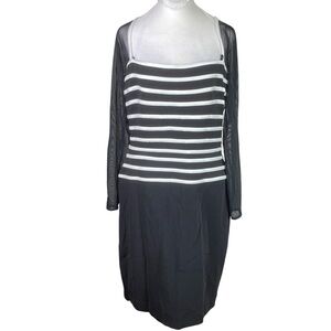 Tadashi Shoji Black and White stripes mesh sleeve dress 12
